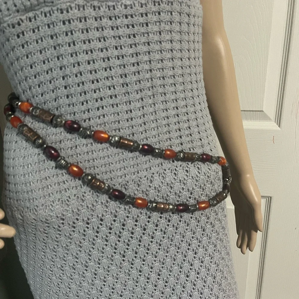 Brown and Silver Beaded Vintage EXP Double Chain Belt Korea 90’s